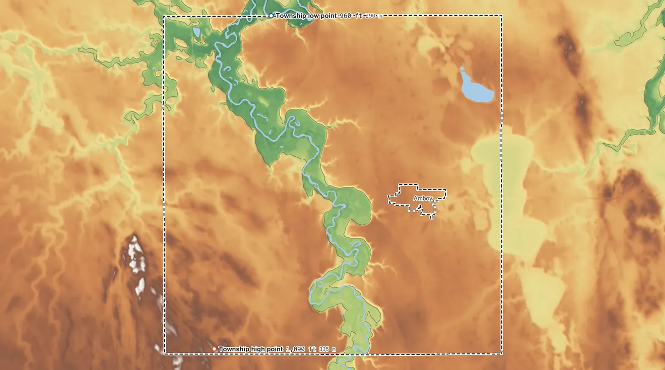 Topographic elevation map of Shelby Township, Minnesota, shaded from 960 ft on the north side to 1,090 ft on the southwest side