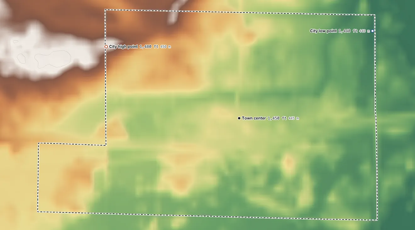 Topographic elevation map of Shevlin, Minnesota, shaded from 1,440 ft on the northeast side to 1,480 ft on the northwest side