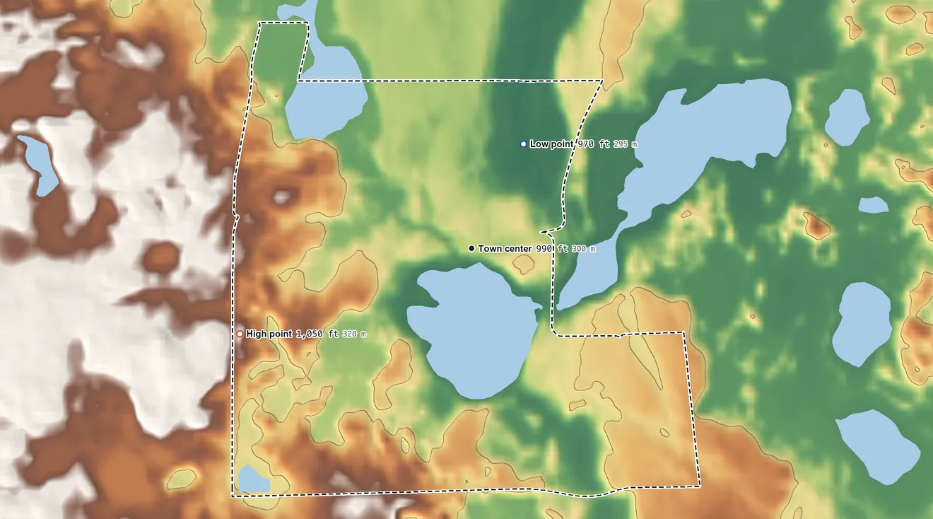 Topographic elevation map of Silver Creek, Minnesota, shaded from 970 ft on the northeast side to 1,050 ft on the west side