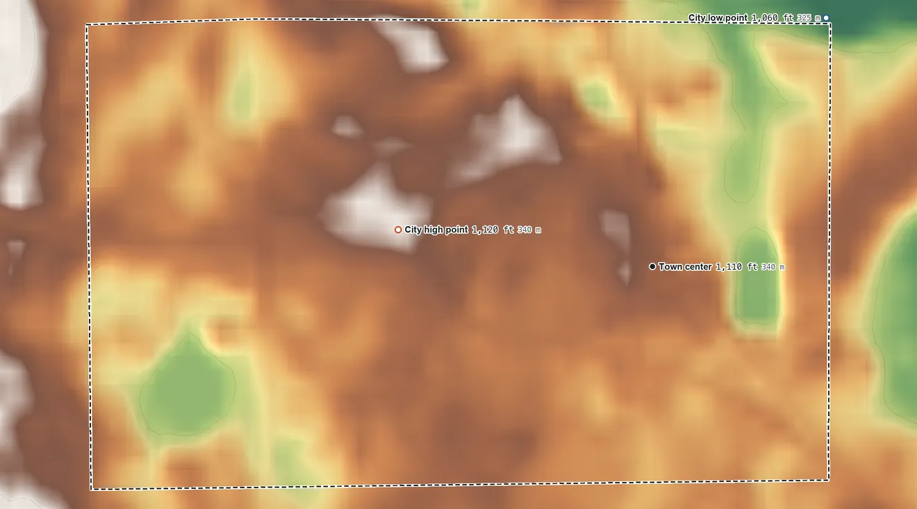 Topographic elevation map of South Haven, Minnesota, shaded from 1,060 ft on the northeast side to 1,120 ft on the west side