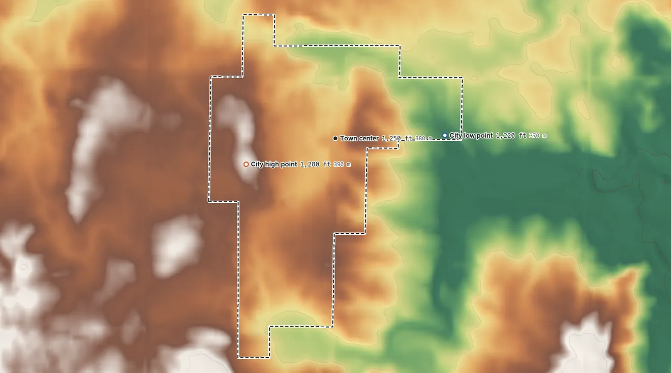 Topographic elevation map of Spring Hill, Minnesota, shaded from 1,220 ft on the east side to 1,280 ft on the west side