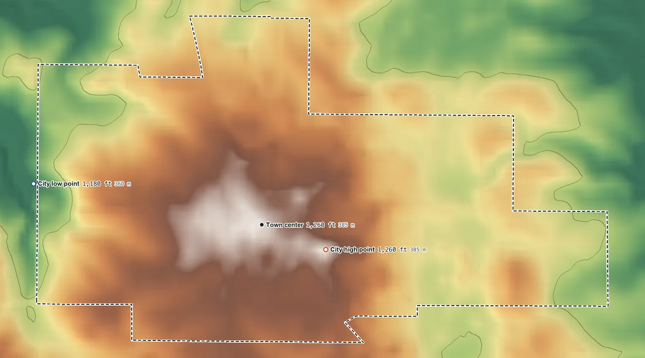Topographic elevation map of St. Martin, Minnesota, shaded from 1,180 ft on the west side to 1,260 ft on the east side