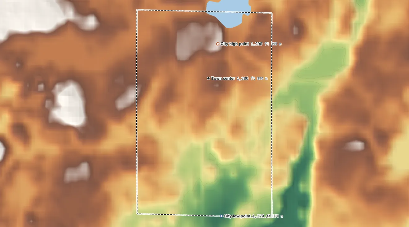 Topographic elevation map of St. Rosa, Minnesota, shaded from 1,220 ft on the south side to 1,290 ft on the north side