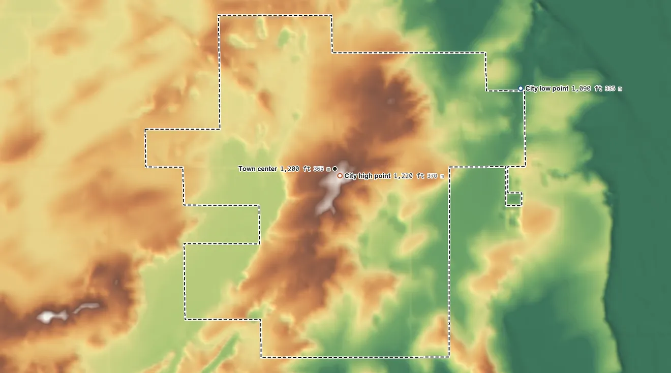 Topographic elevation map of St. Stephen, Minnesota, shaded from 1,090 ft on the northeast side to 1,220 ft near the middle