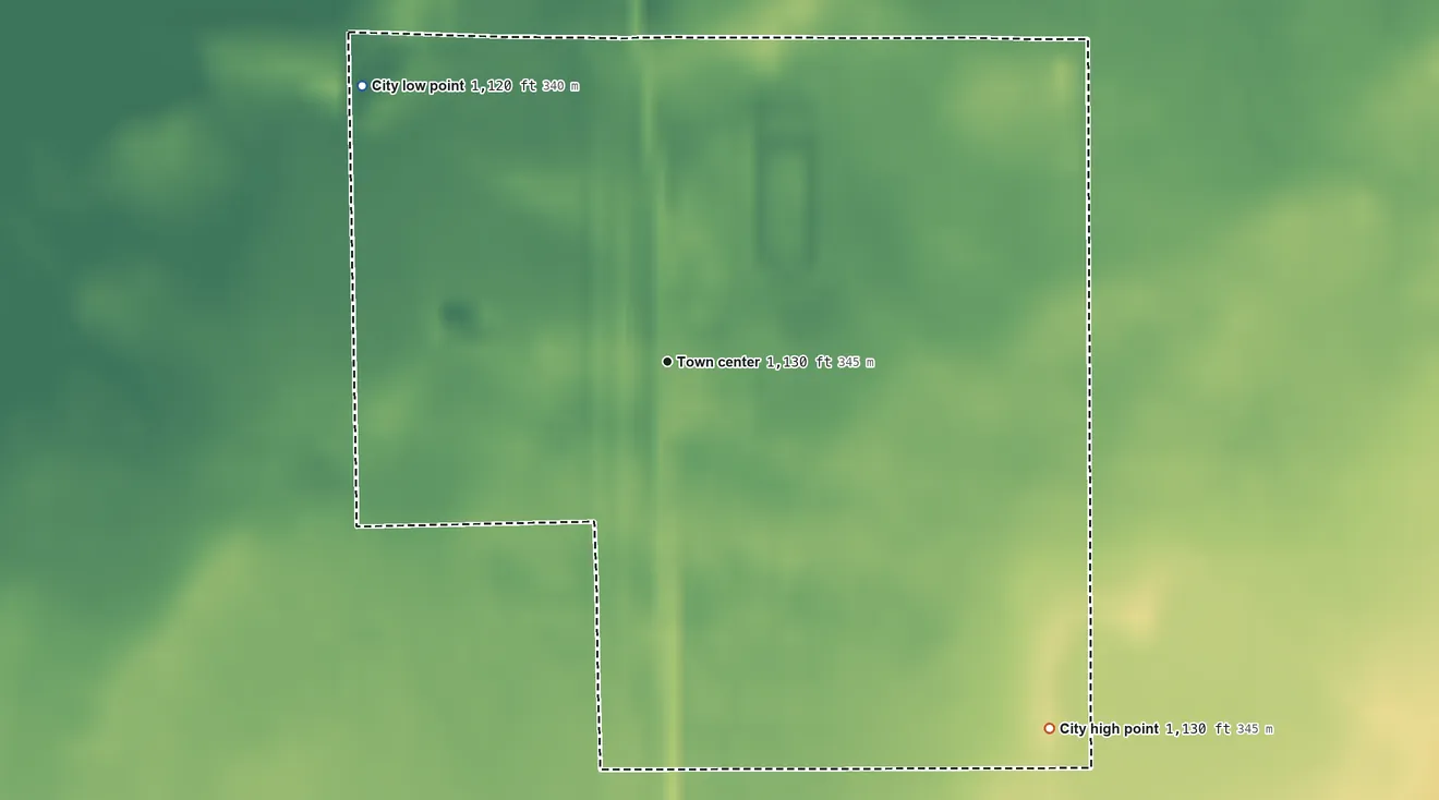 Topographic elevation map of Strathcona, Minnesota, shaded from 1,120 ft on the northwest side to 1,130 ft on the southeast side