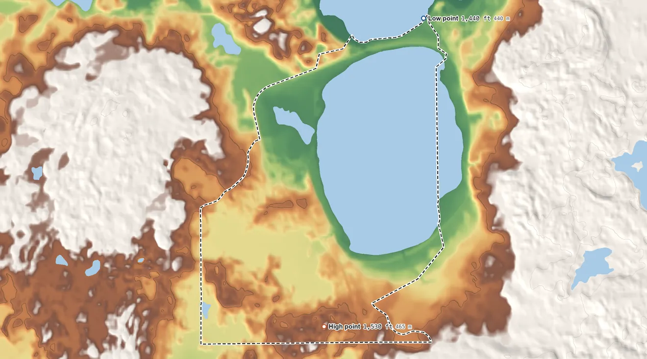 Topographic elevation map of Twin Lakes, Minnesota, shaded from 1,440 ft on the northeast side to 1,530 ft on the south side