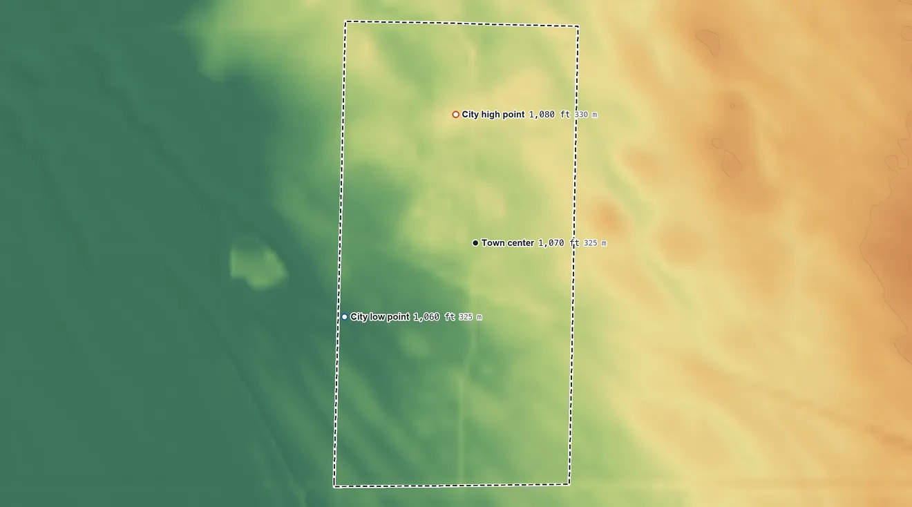 Topographic elevation map of Viking, Minnesota, shaded from 1,060 ft on the southwest side to 1,080 ft on the north side