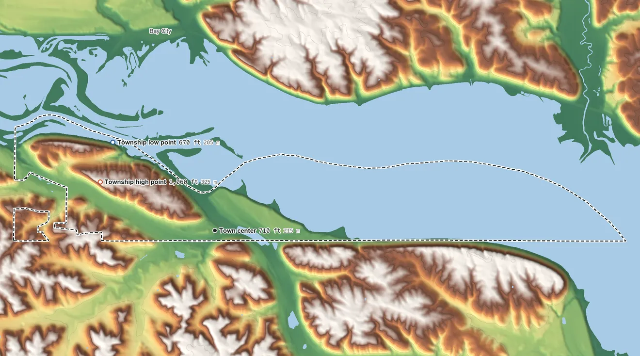 Topographic elevation map of Wacouta Township, Minnesota, shaded from 670 ft on the northwest side to 1,060 ft on the northwest side