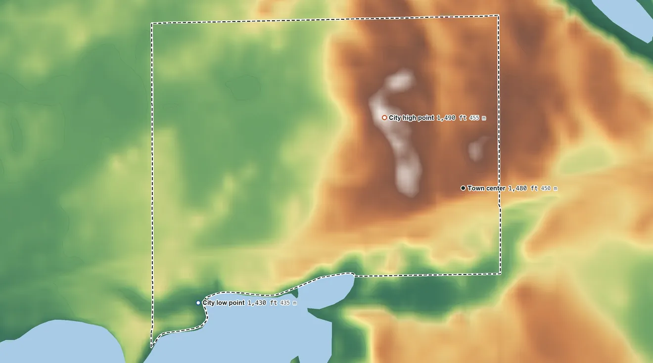 Topographic elevation map of Wilder, Minnesota, shaded from 1,430 ft on the southwest side to 1,490 ft on the northwest side