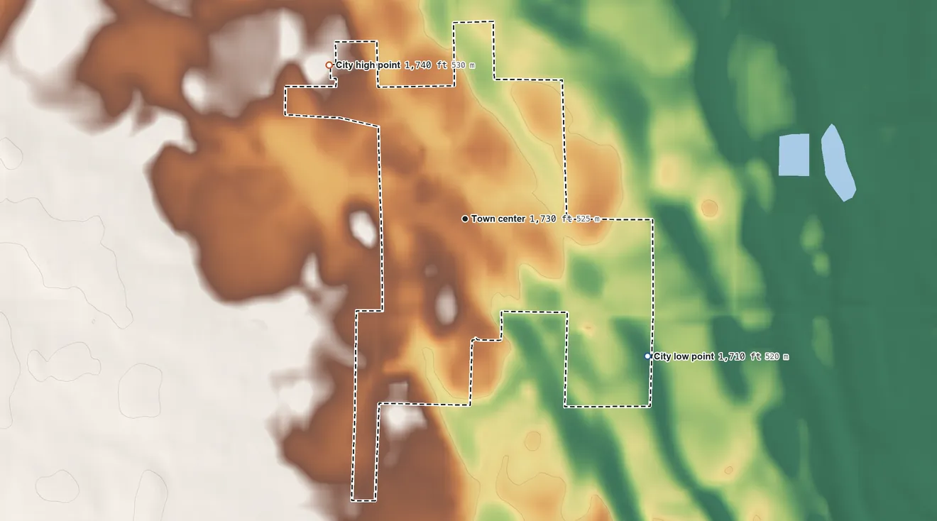 Topographic elevation map of Wilmont, Minnesota, shaded from 1,710 ft on the southeast side to 1,740 ft on the northwest side