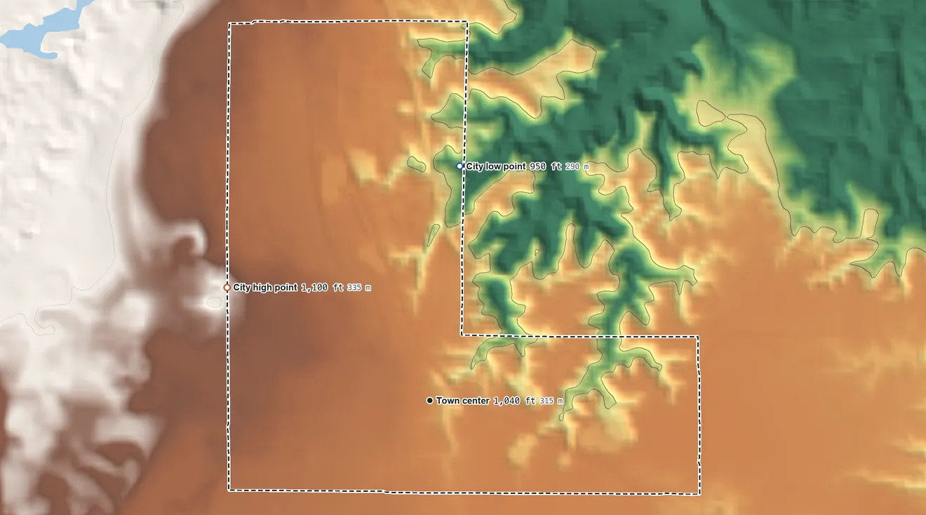 Topographic elevation map of Wrenshall, Minnesota, shaded from 950 ft on the north side to 1,100 ft on the northwest side