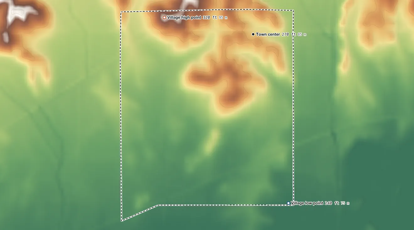 Topographic elevation map of Big Creek, Mississippi, shaded from 240 ft on the south side to 320 ft on the west side