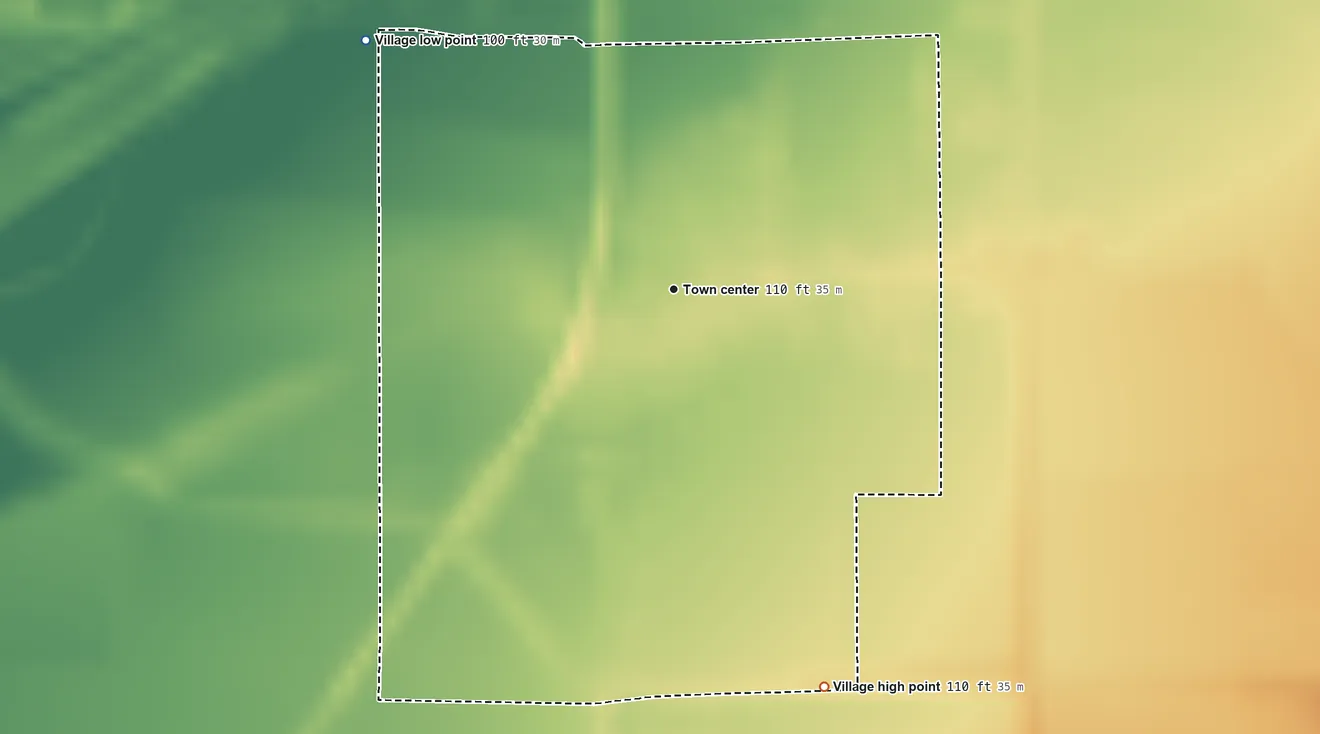 Topographic elevation map of Eden, Mississippi, shaded from 100 ft on the northwest side to 110 ft on the south side