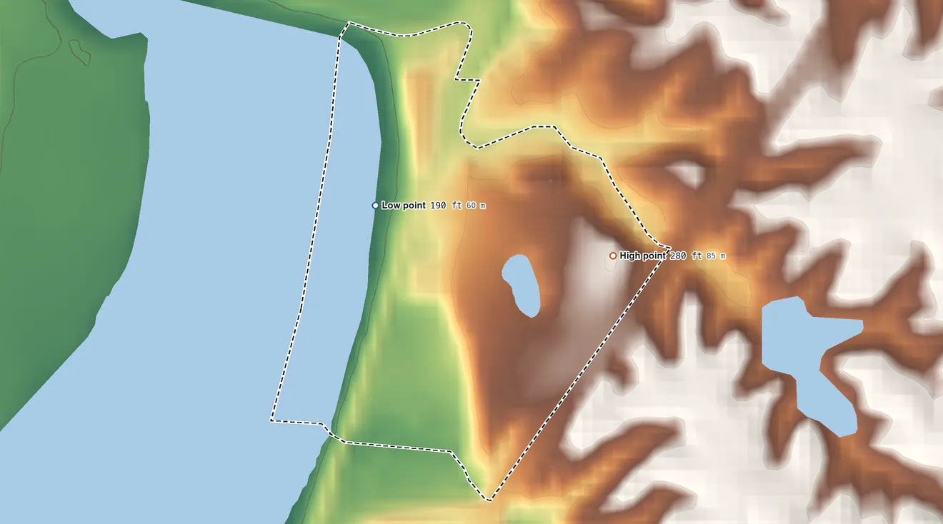 Topographic elevation map of Lakeview, Mississippi, shaded from 190 ft on the northwest side to 280 ft on the east side