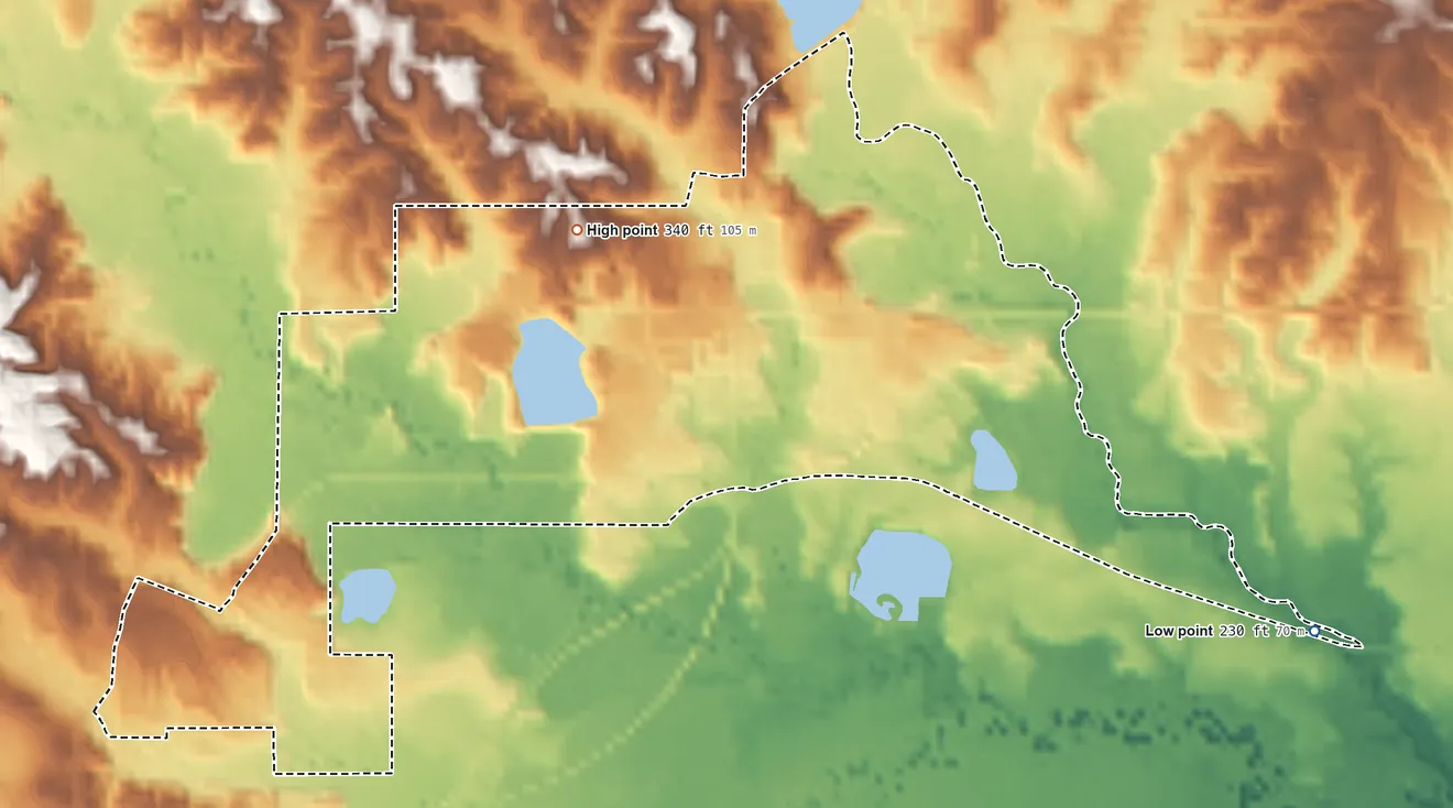 Topographic elevation map of Meridian Station, Mississippi, shaded from 230 ft on the east side to 340 ft on the northeast side