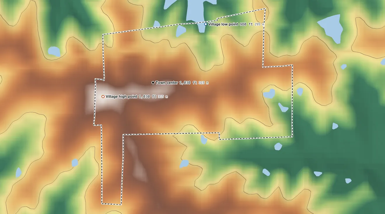 Topographic elevation map of Altamont, Missouri, shaded from 980 ft on the northeast side to 1,030 ft on the west side
