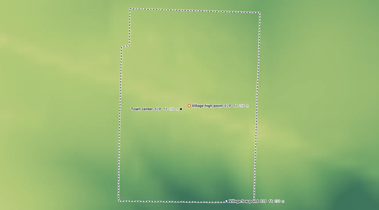 Topographic elevation map of Benton City, Missouri, shaded from 810 ft on the southeast side to 820 ft near the middle