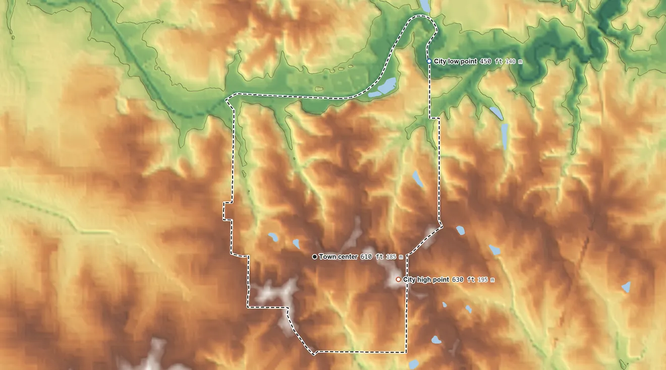 Topographic elevation map of Black Jack, Missouri, shaded from 450 ft on the northeast side to 630 ft on the east side