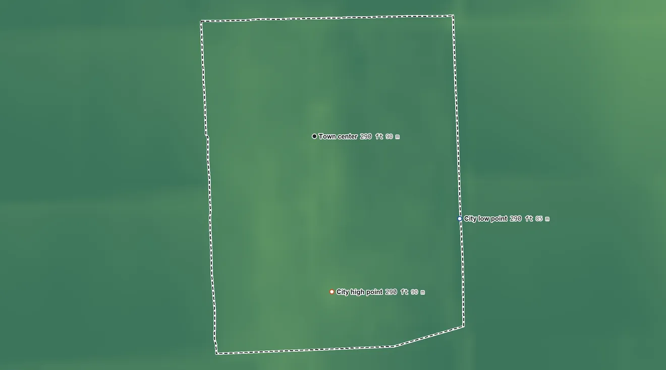 Topographic elevation map of Canalou, Missouri, shaded from 290 ft on the southeast side to 290 ft on the south side