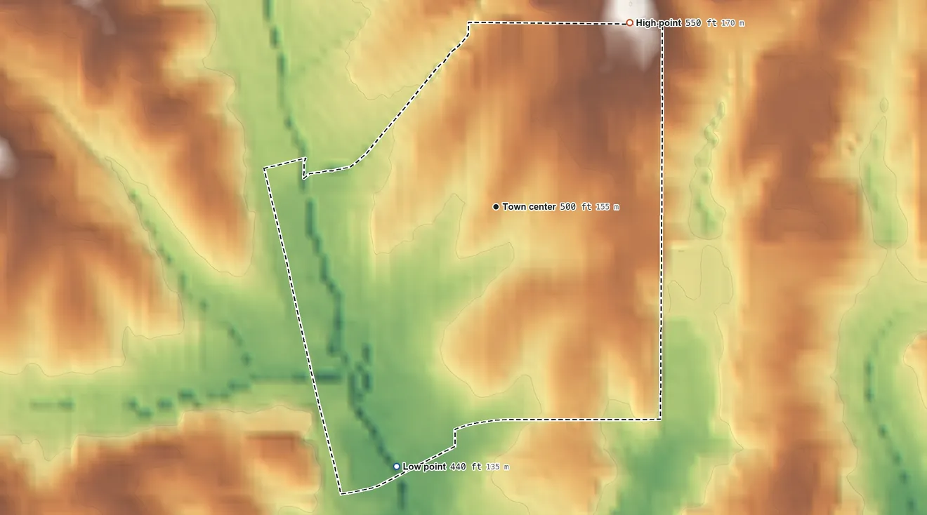 Topographic elevation map of Castle Point, Missouri, shaded from 440 ft on the south side to 550 ft on the northeast side