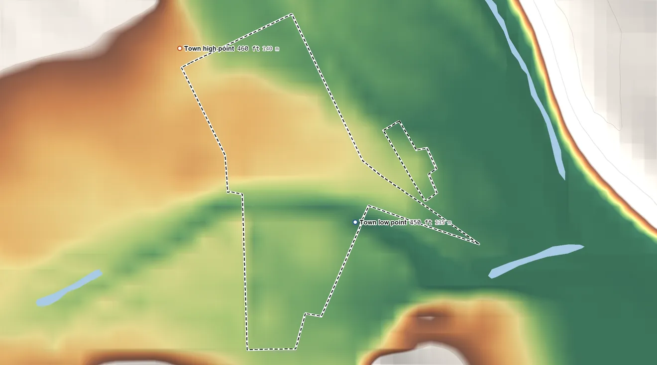 Topographic elevation map of Glen Allen, Missouri, shaded from 450 ft near the middle to 460 ft on the northwest side