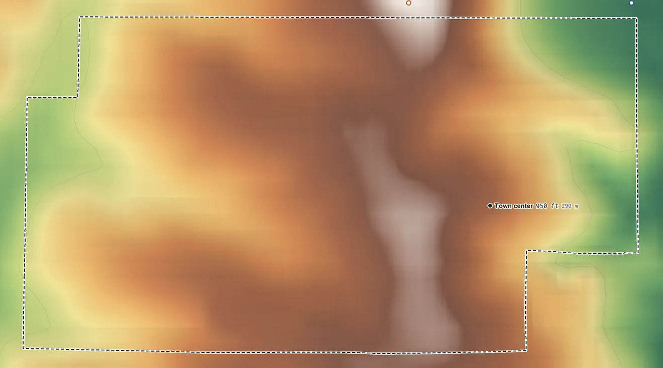 Topographic elevation map of Graham, Missouri, shaded from 900 ft on the northeast side to 970 ft on the north side