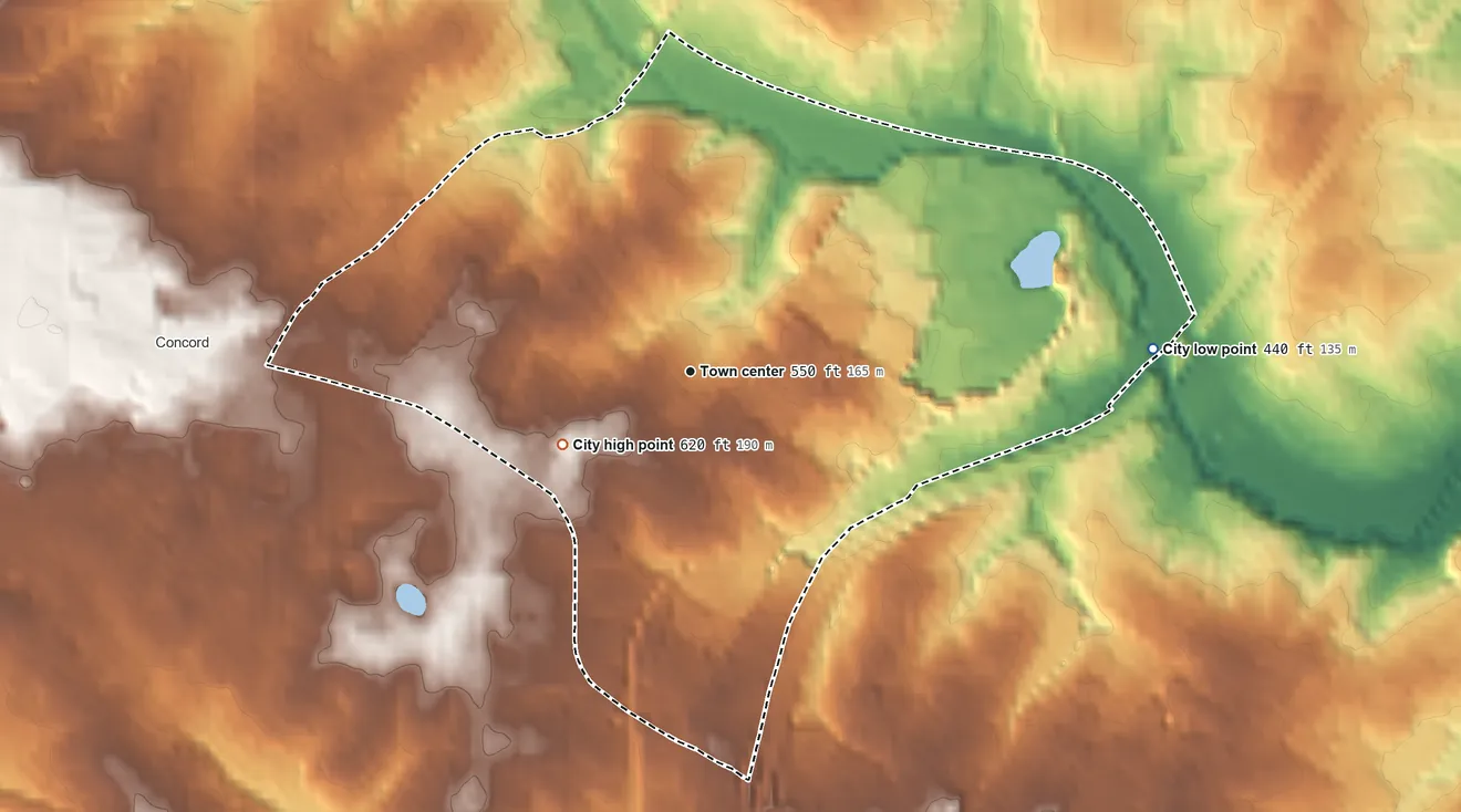 Topographic elevation map of Green Park, Missouri, shaded from 440 ft on the east side to 620 ft on the southwest side