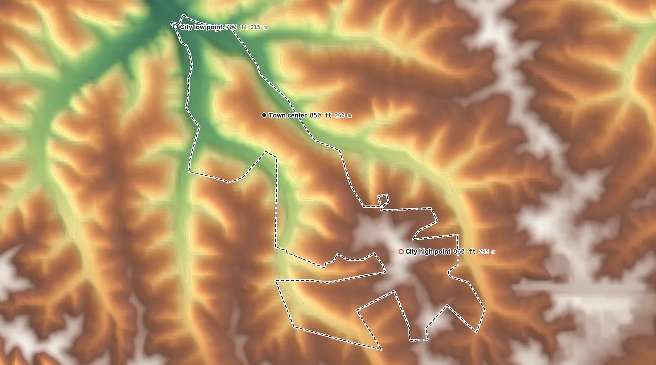 Topographic elevation map of Linn, Missouri, shaded from 700 ft on the northwest side to 960 ft on the southeast side