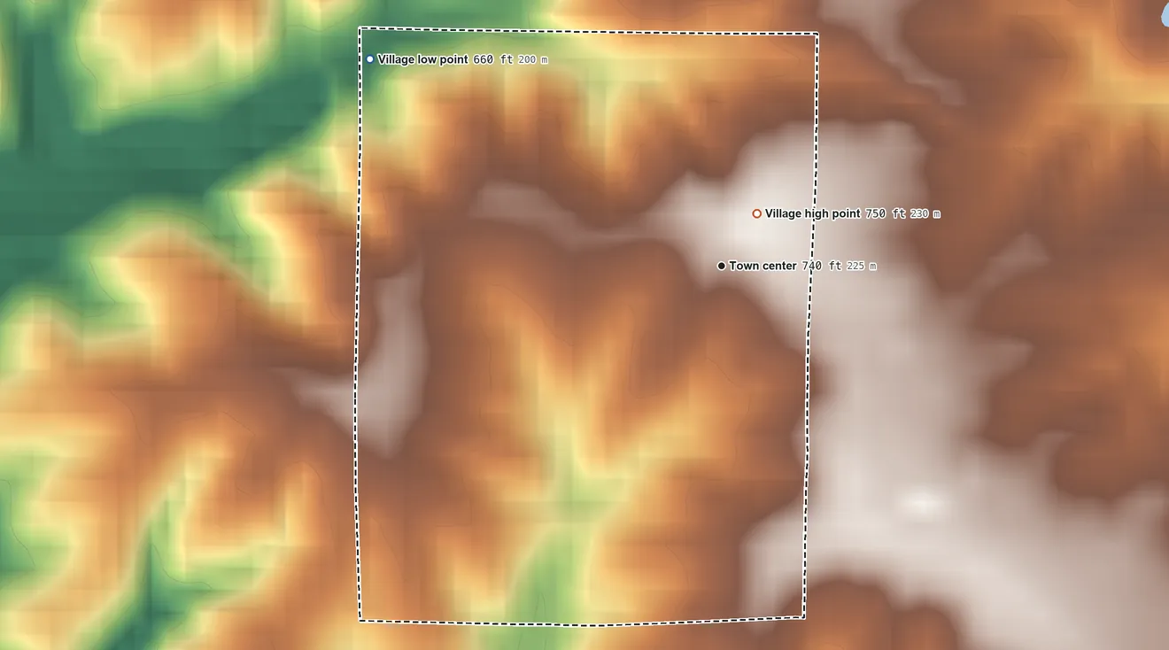 Topographic elevation map of Luray, Missouri, shaded from 660 ft on the northwest side to 750 ft near the middle