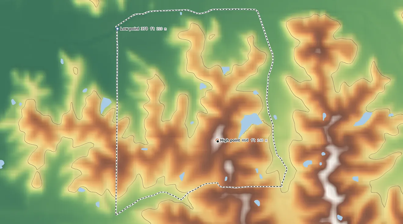 Topographic elevation map of New Hamburg, Missouri, shaded from 370 ft on the northwest side to 460 ft near the middle