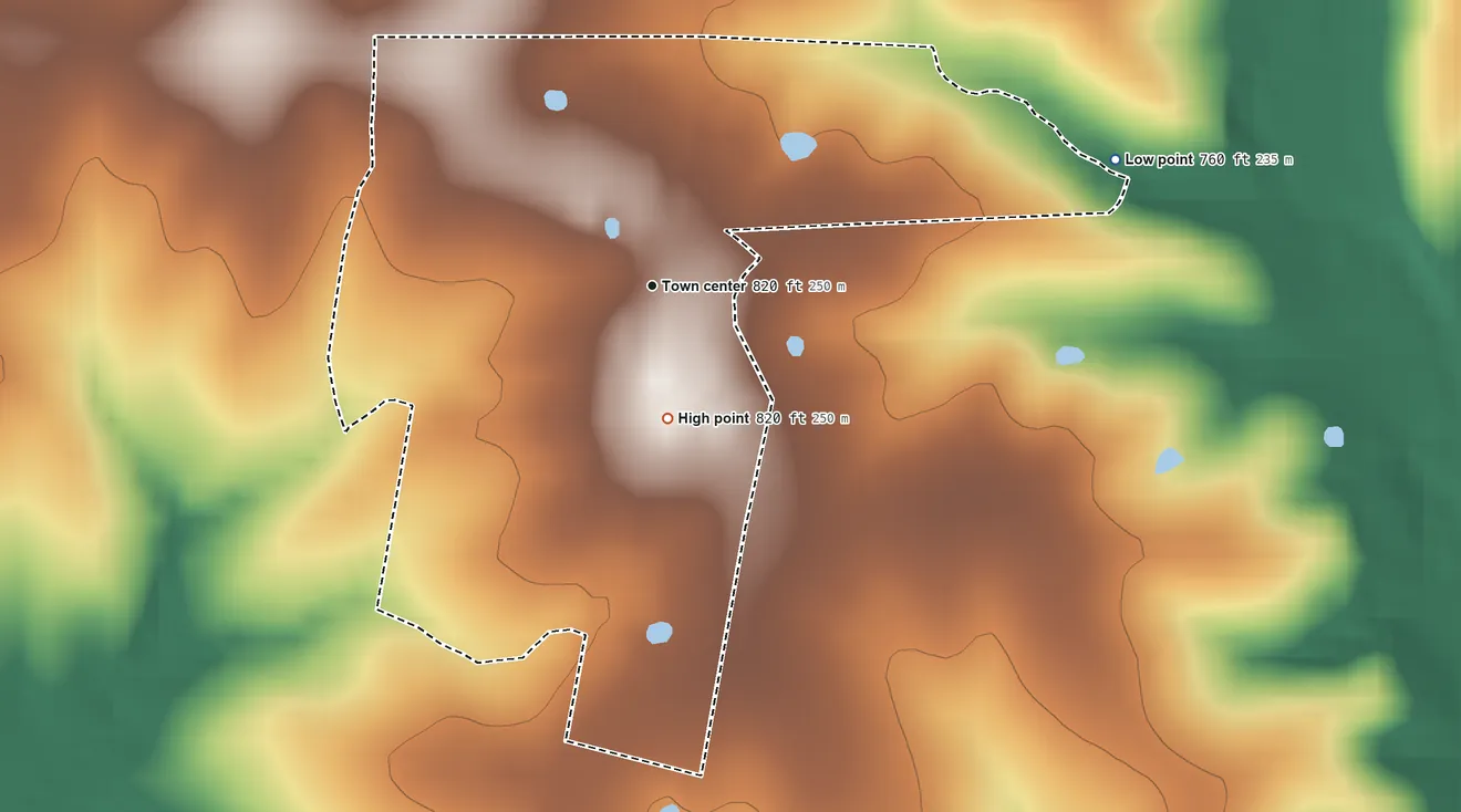Topographic elevation map of St. Clement, Missouri, shaded from 760 ft on the east side to 820 ft on the south side