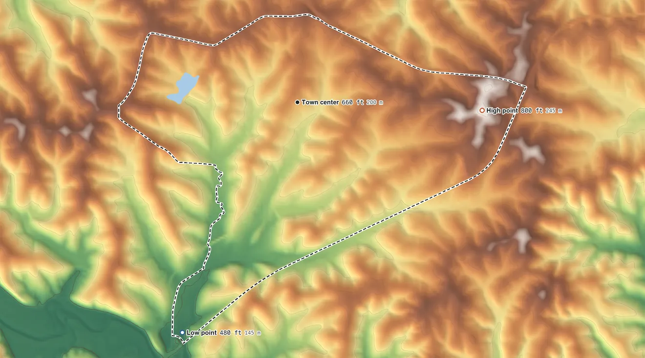 Topographic elevation map of Villa Ridge, Missouri, shaded from 480 ft on the southwest side to 800 ft on the east side