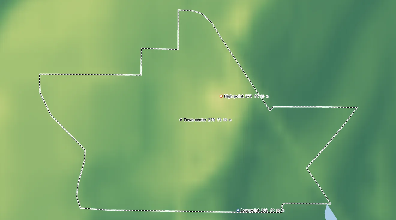 Topographic elevation map of White Oak, Missouri, shaded from 260 ft on the southeast side to 270 ft on the northeast side