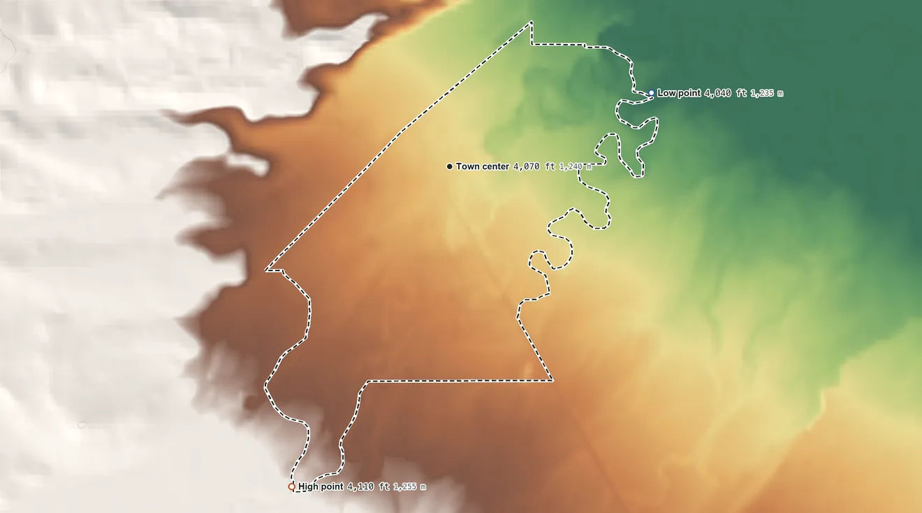 Topographic elevation map of Augusta, Montana, shaded from 4,040 ft on the east side to 4,110 ft on the southwest side