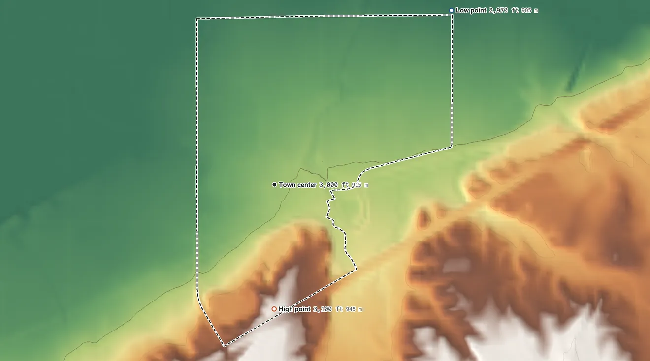 Topographic elevation map of Ballantine, Montana, shaded from 2,970 ft on the northeast side to 3,100 ft on the south side