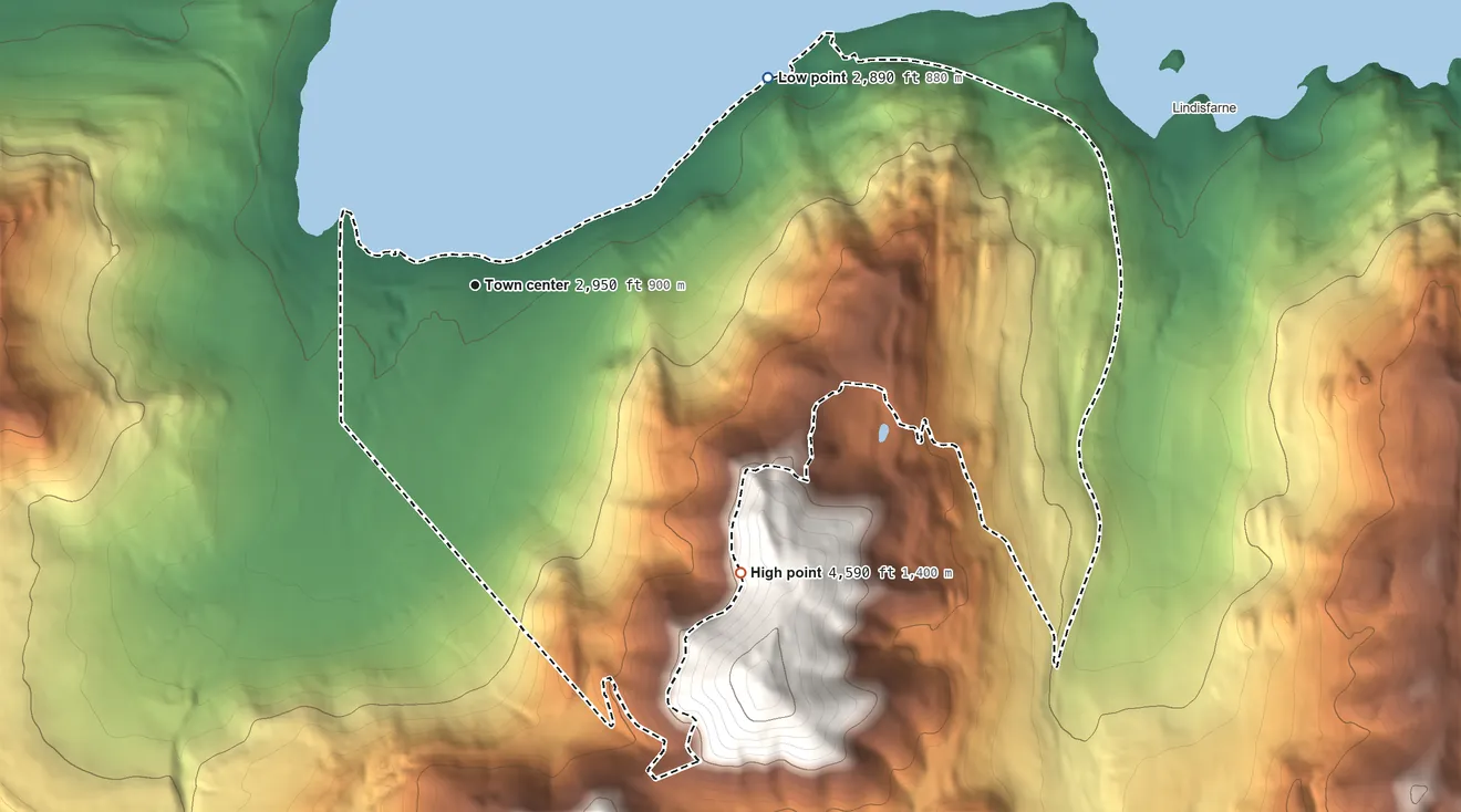 Topographic elevation map of Big Arm, Montana, shaded from 2,890 ft on the northeast side to 4,590 ft on the southeast edge, below higher ground just outside
