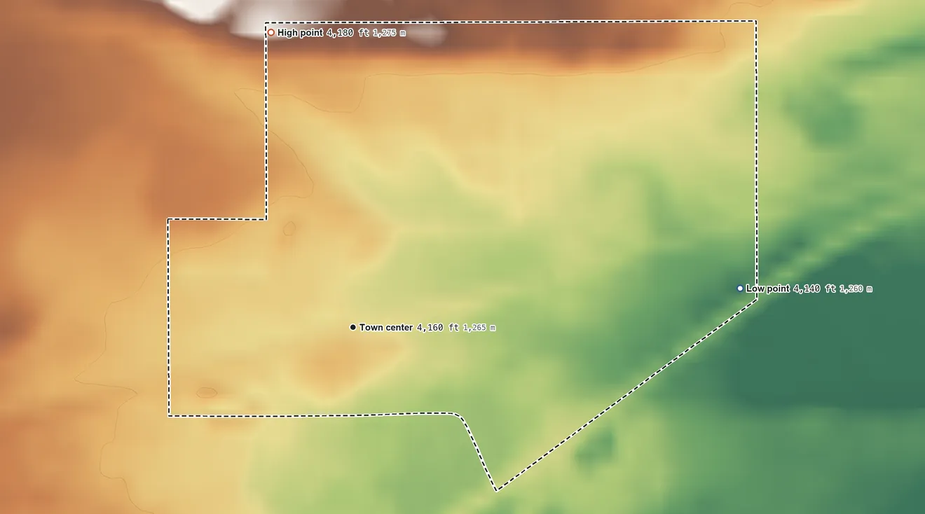 Topographic elevation map of Blackfoot, Montana, shaded from 4,140 ft on the east side to 4,180 ft on the north side
