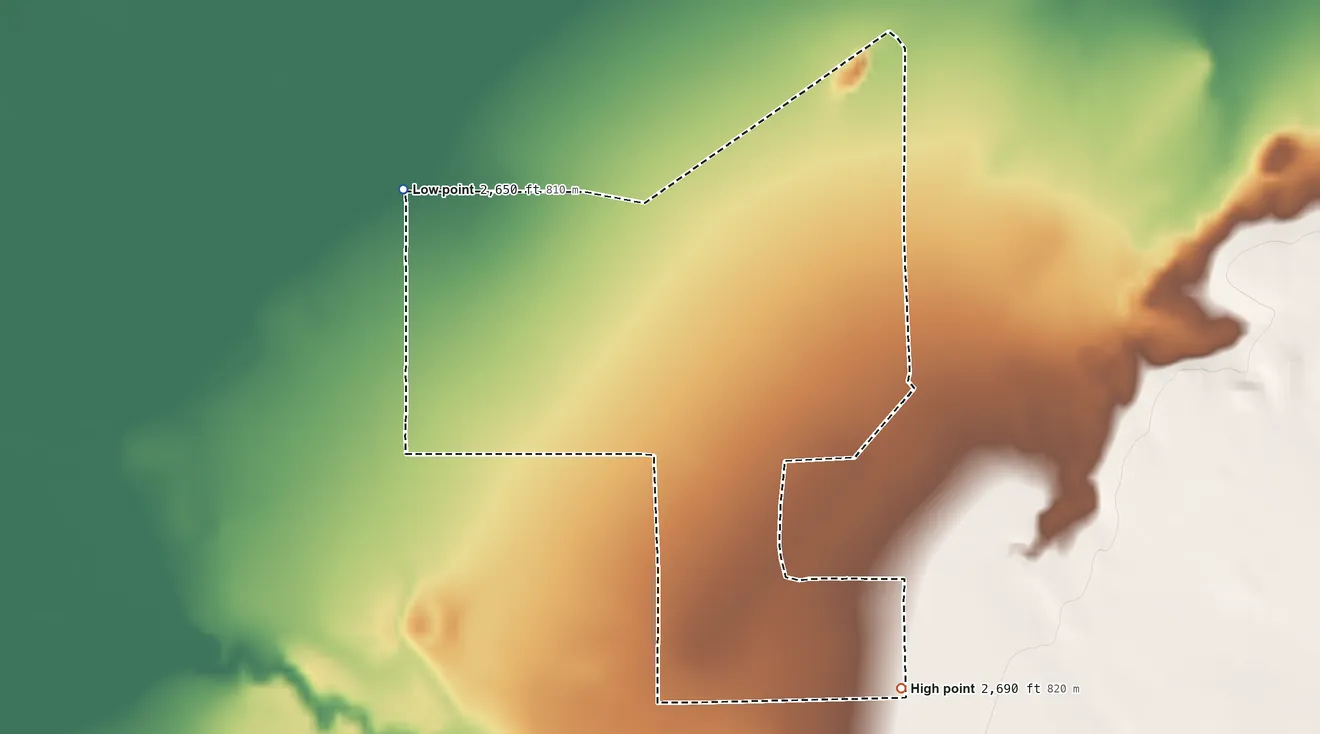 Topographic elevation map of Box Elder, Montana, shaded from 2,650 ft on the northwest side to 2,690 ft on the southeast side