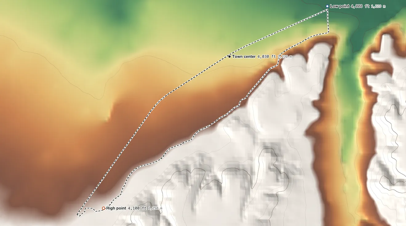 Topographic elevation map of Boyd, Montana, shaded from 4,000 ft on the northeast side to 4,100 ft on the southwest edge, below higher ground just outside
