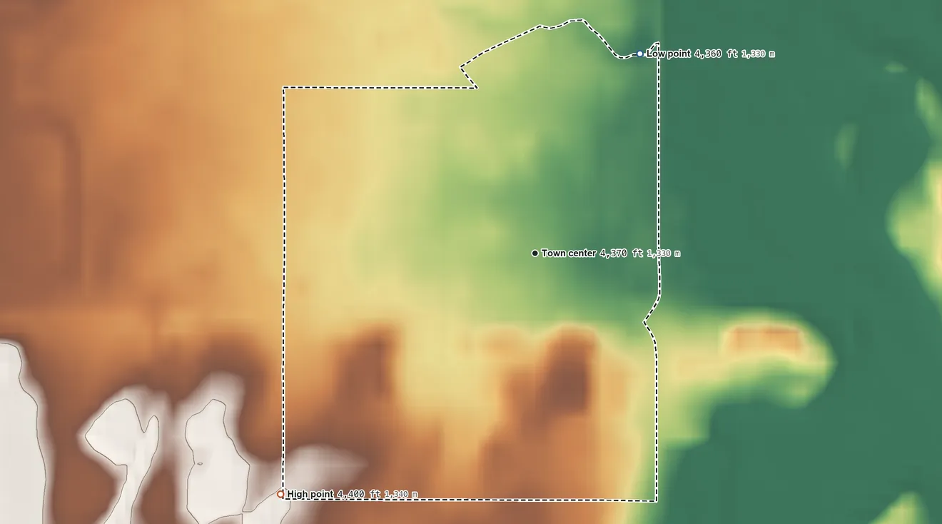 Topographic elevation map of Browning, Montana, shaded from 4,360 ft on the northeast side to 4,400 ft on the southwest side