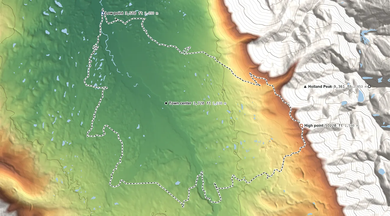 Topographic elevation map of Condon, Montana, shaded from 3,580 ft on the northwest side to 5,220 ft at the foot of the Mission Range