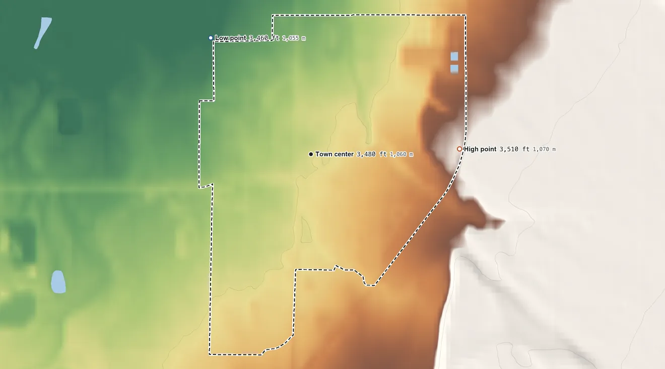 Topographic elevation map of Corvallis, Montana, shaded from 3,460 ft on the northwest side to 3,510 ft on the east side