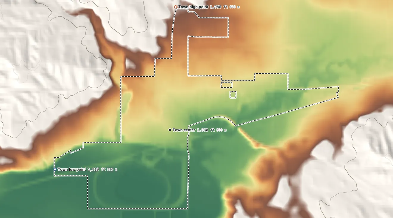 Topographic elevation map of Culbertson, Montana, shaded from 1,910 ft on the west side to 1,980 ft on the north side