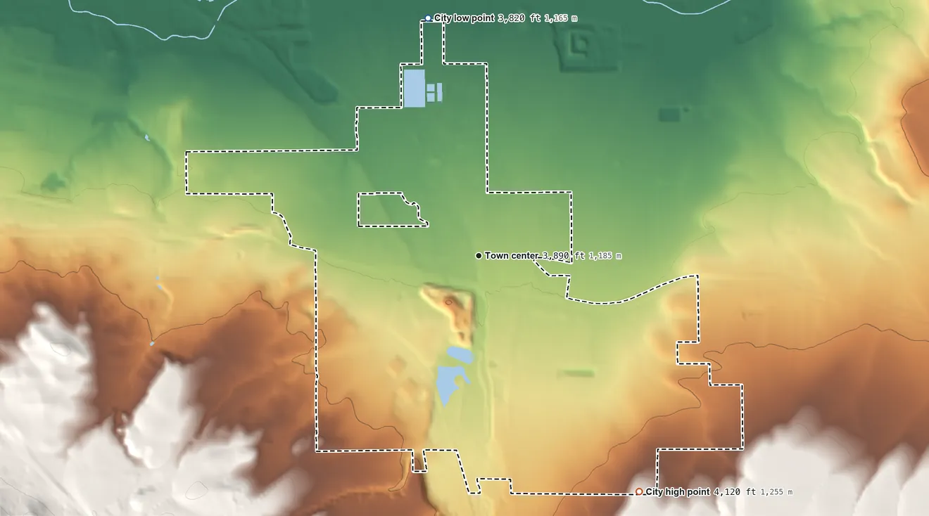 Topographic elevation map of East Helena, Montana, shaded from 3,820 ft on the north side to 4,120 ft at the foot of the Spokane Hills