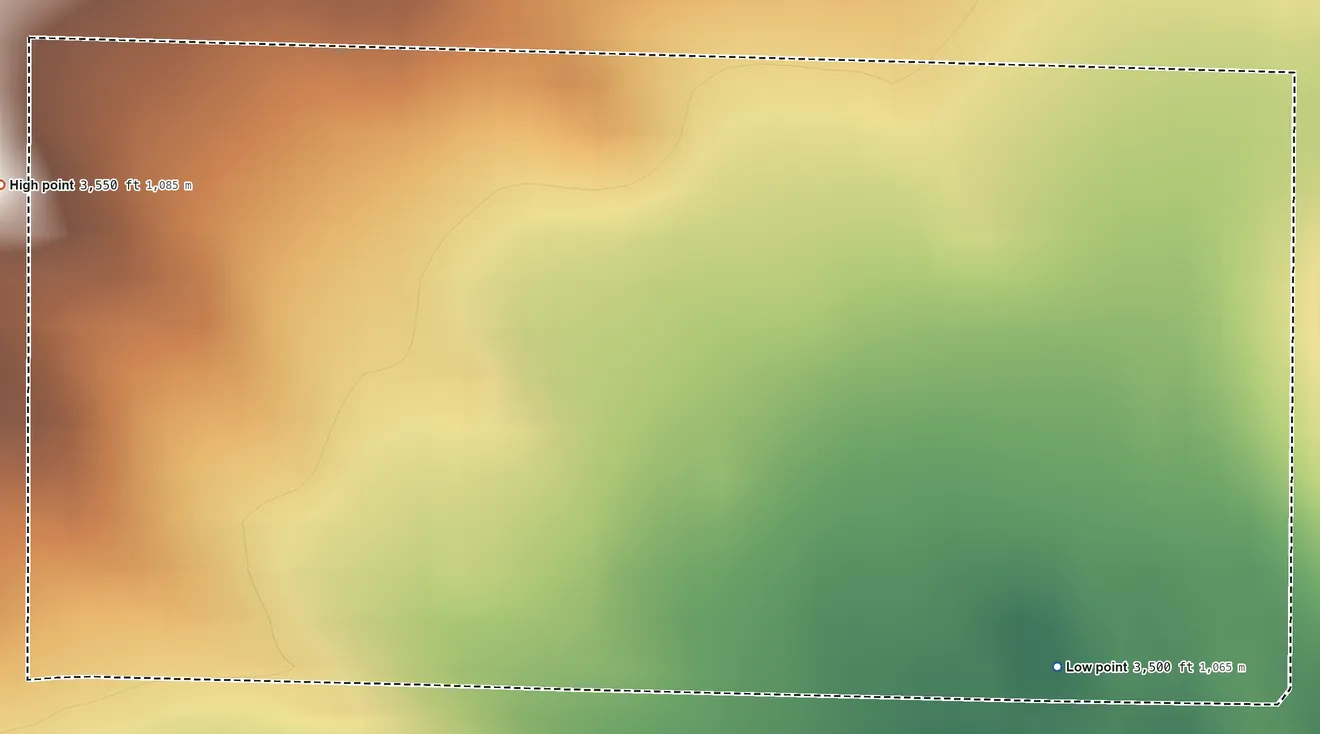 Topographic elevation map of Flat Willow Colony, Montana, shaded from 3,500 ft on the southeast side to 3,550 ft on the west side