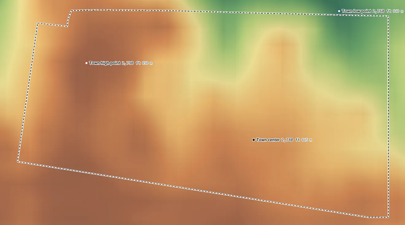 Topographic elevation map of Flaxville, Montana, shaded from 2,760 ft on the northeast side to 2,790 ft on the northwest side