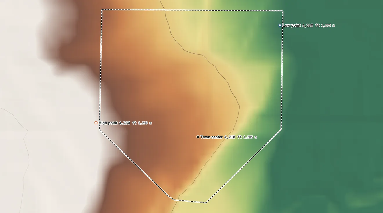 Topographic elevation map of Hall, Montana, shaded from 4,180 ft on the northeast side to 4,230 ft on the west side