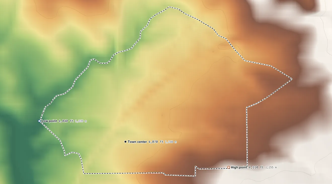 Topographic elevation map of Hilger, Montana, shaded from 4,040 ft on the west side to 4,110 ft at the foot of the Judith Mountains