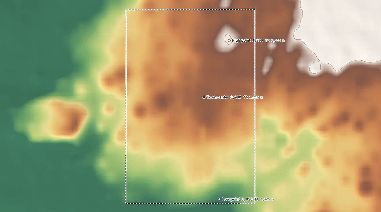 Topographic elevation map of Horizon Colony, Montana, shaded from 3,950 ft on the south side to 4,000 ft on the northeast side