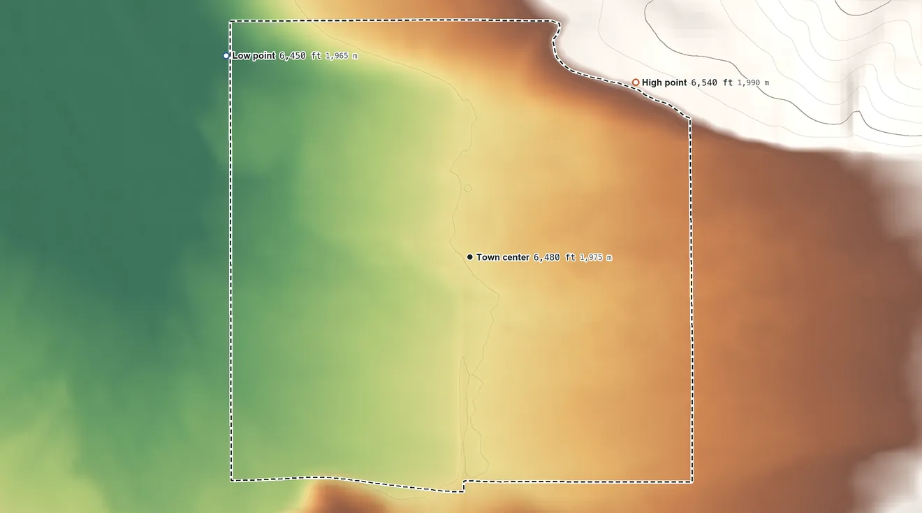 Topographic elevation map of Jackson, Montana, shaded from 6,450 ft on the northwest side to 6,540 ft on the northeast edge, below higher ground just outside